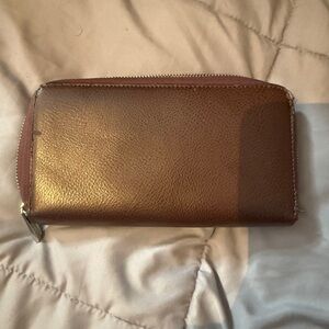 Zippered Metallic Bronze Leather Wallet